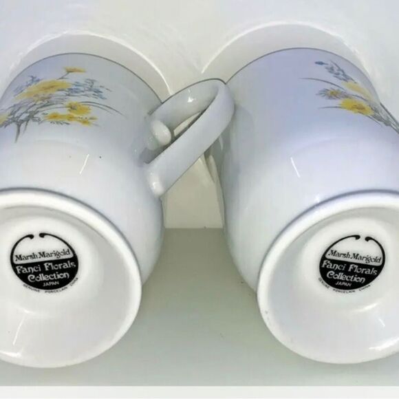 Marsh Marigold Porcelain Footed Cups By Fanci Floral Collection. Vintage - Picture 5 of 5